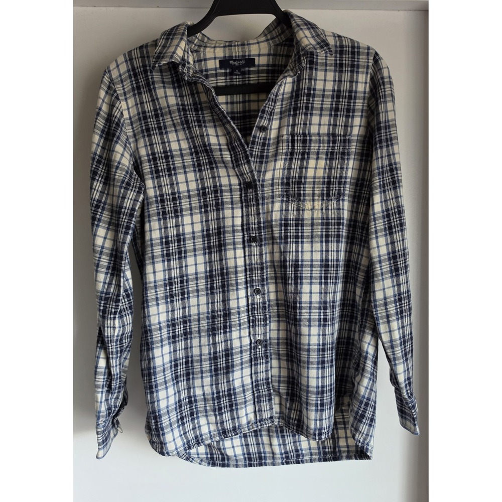 Madewell Button-Down Shirt Women S Plaid Long Sleeve Collared Blue Classic
